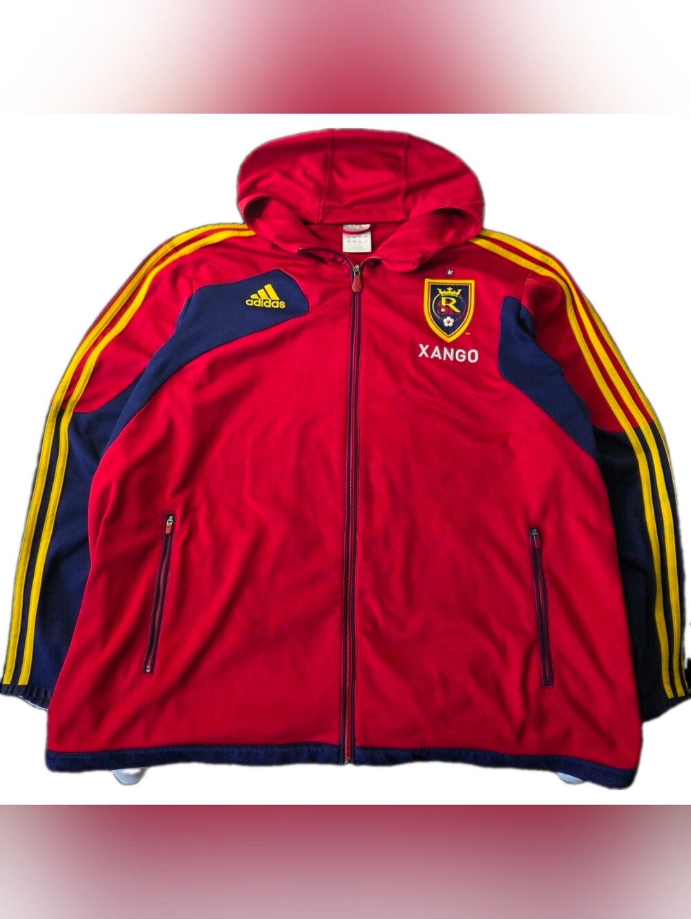 Vintage Adidas Real Salt Lake Hoodie Jacket Red Yellow XL MLS Soccer Xango